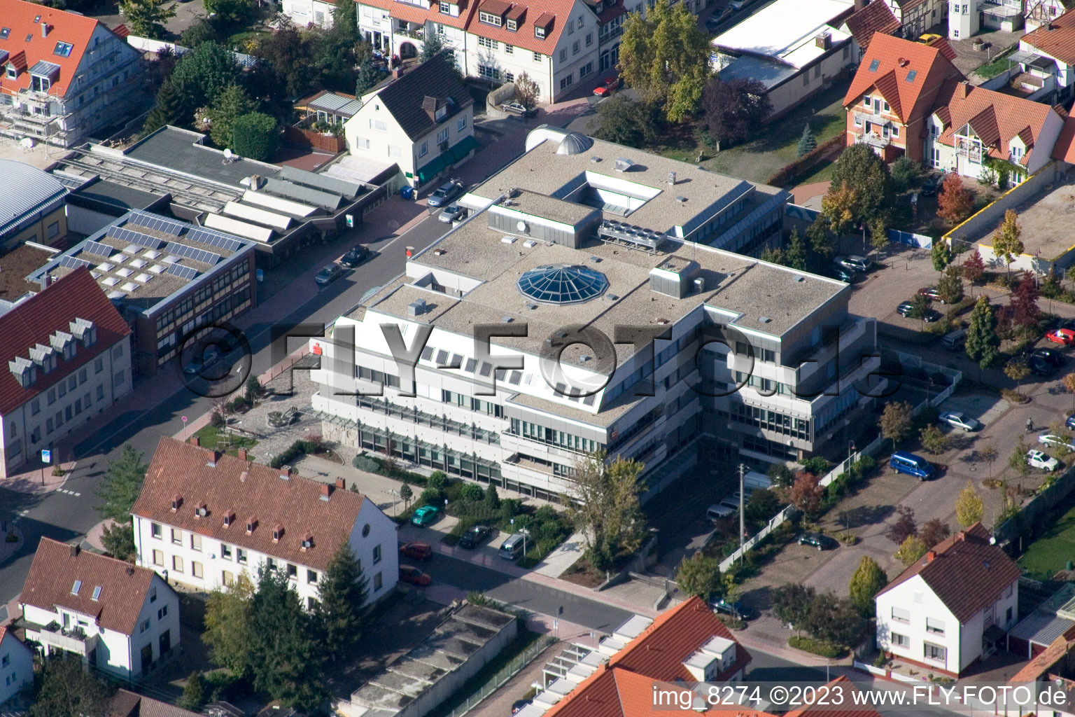Aerial photograpy of Savings Bank in Kandel in the state Rhineland-Palatinate, Germany