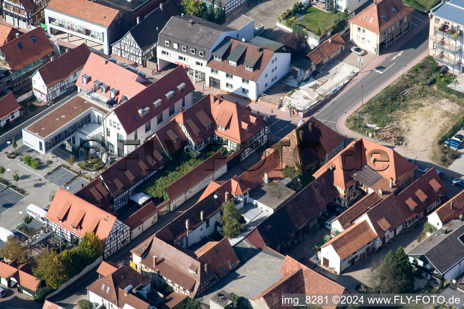 Bahnhofstrasse in Kandel in the state Rhineland-Palatinate, Germany from above