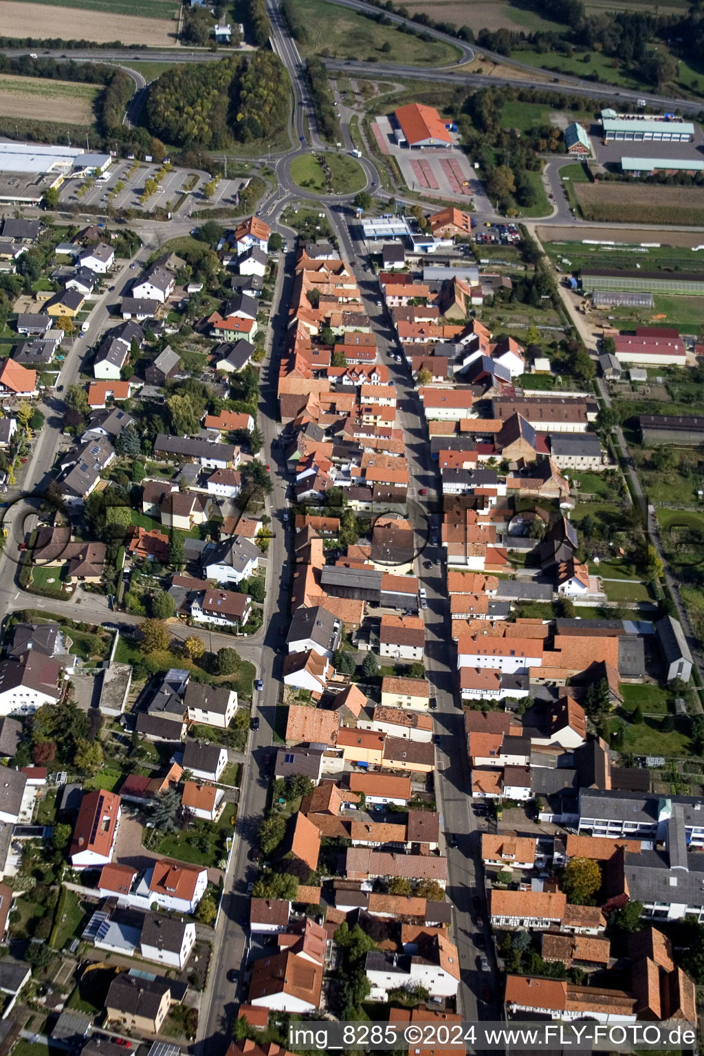 Rheinstr in Kandel in the state Rhineland-Palatinate, Germany from the plane