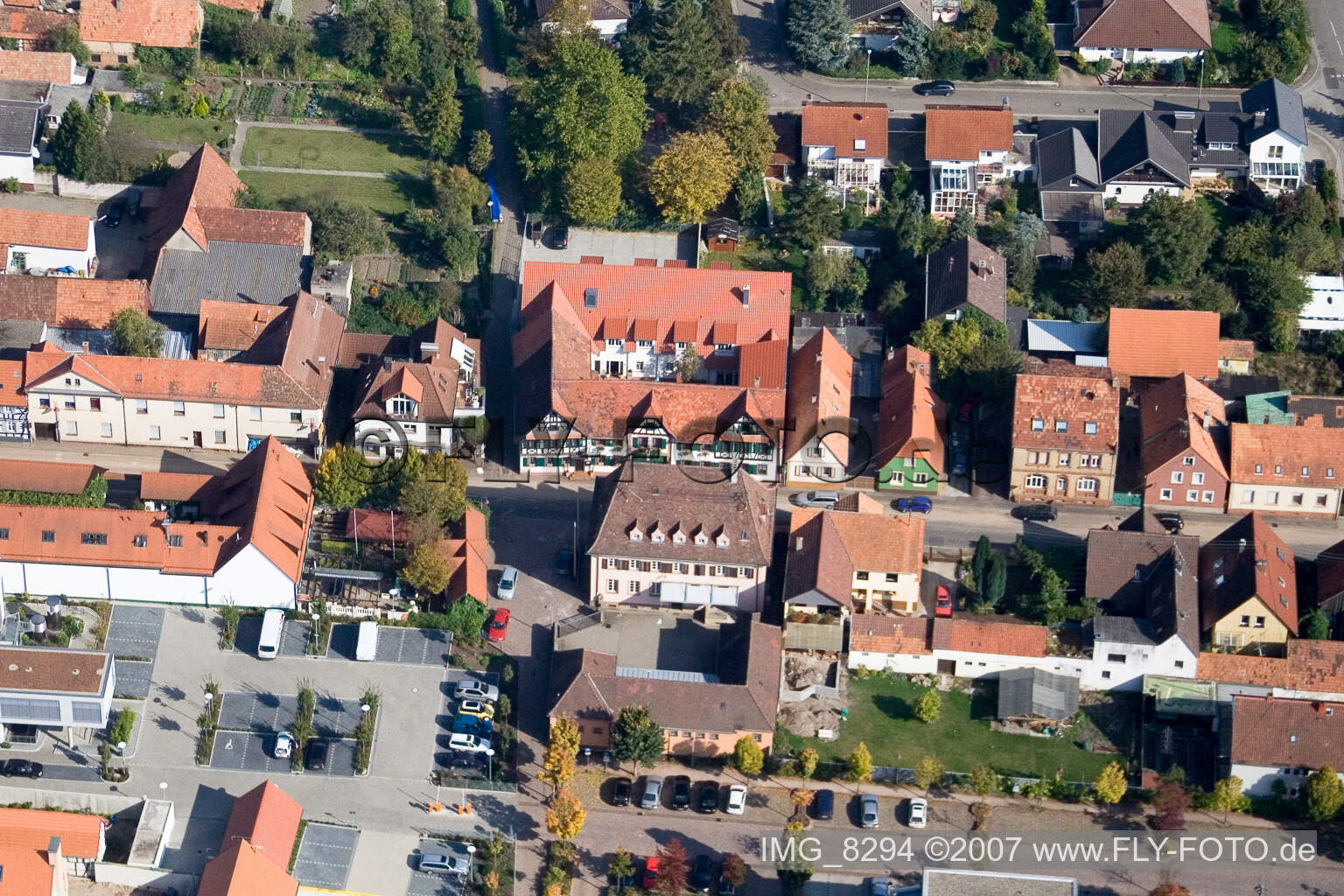 Aerial view of Bahnhofstr in Kandel in the state Rhineland-Palatinate, Germany