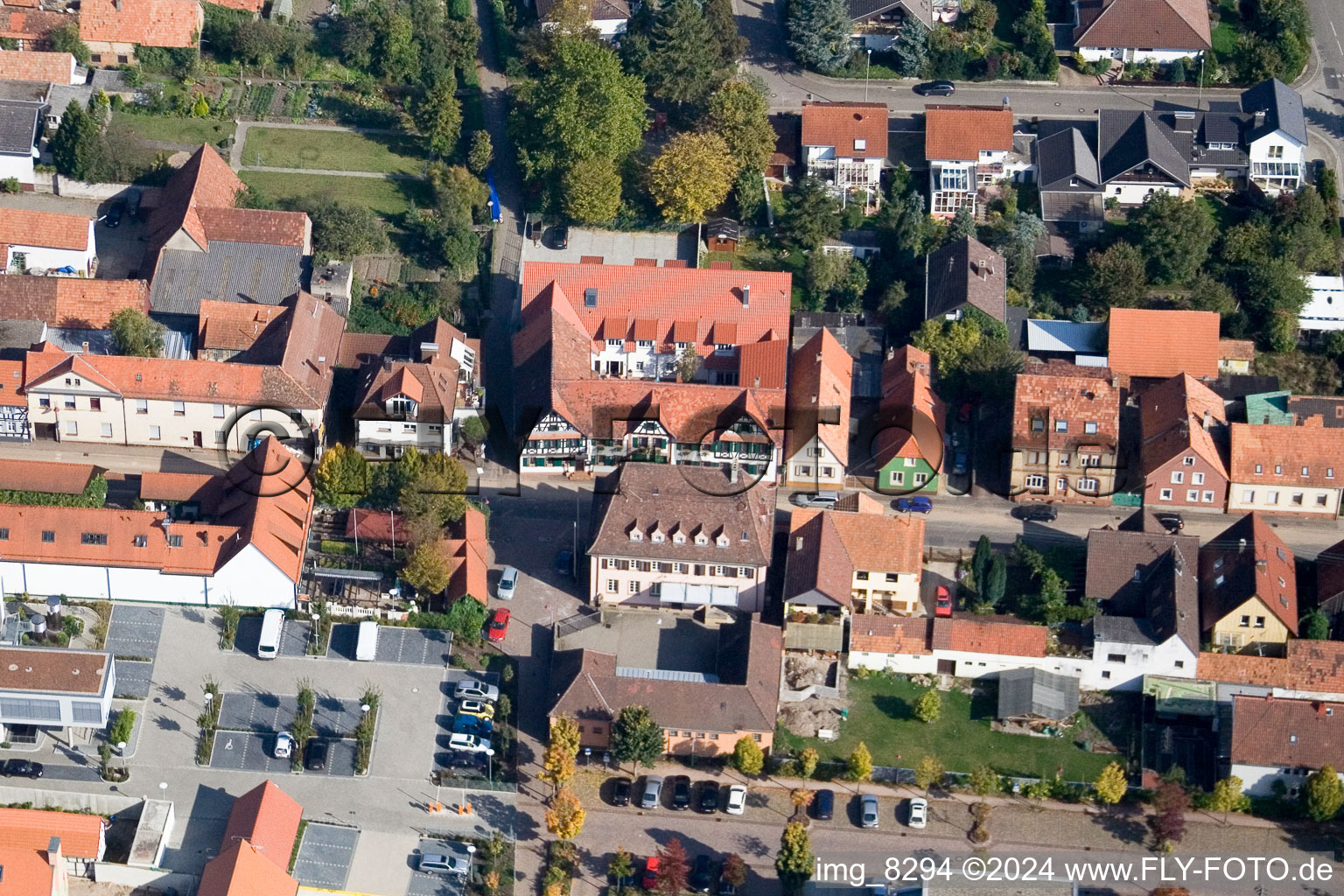 Aerial view of Bahnhofstr in Kandel in the state Rhineland-Palatinate, Germany