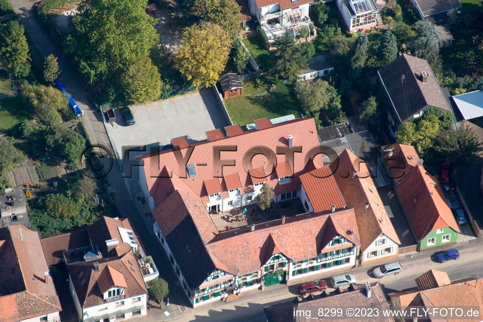 Bahnhofstr in Kandel in the state Rhineland-Palatinate, Germany from above