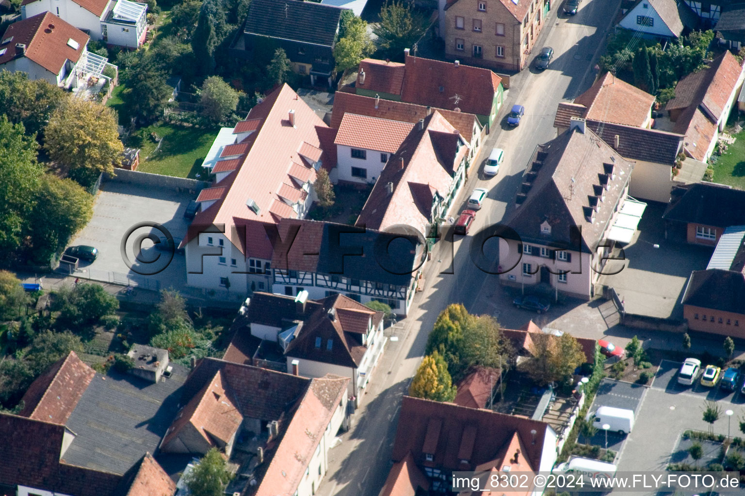 Bahnhofstr in Kandel in the state Rhineland-Palatinate, Germany seen from above