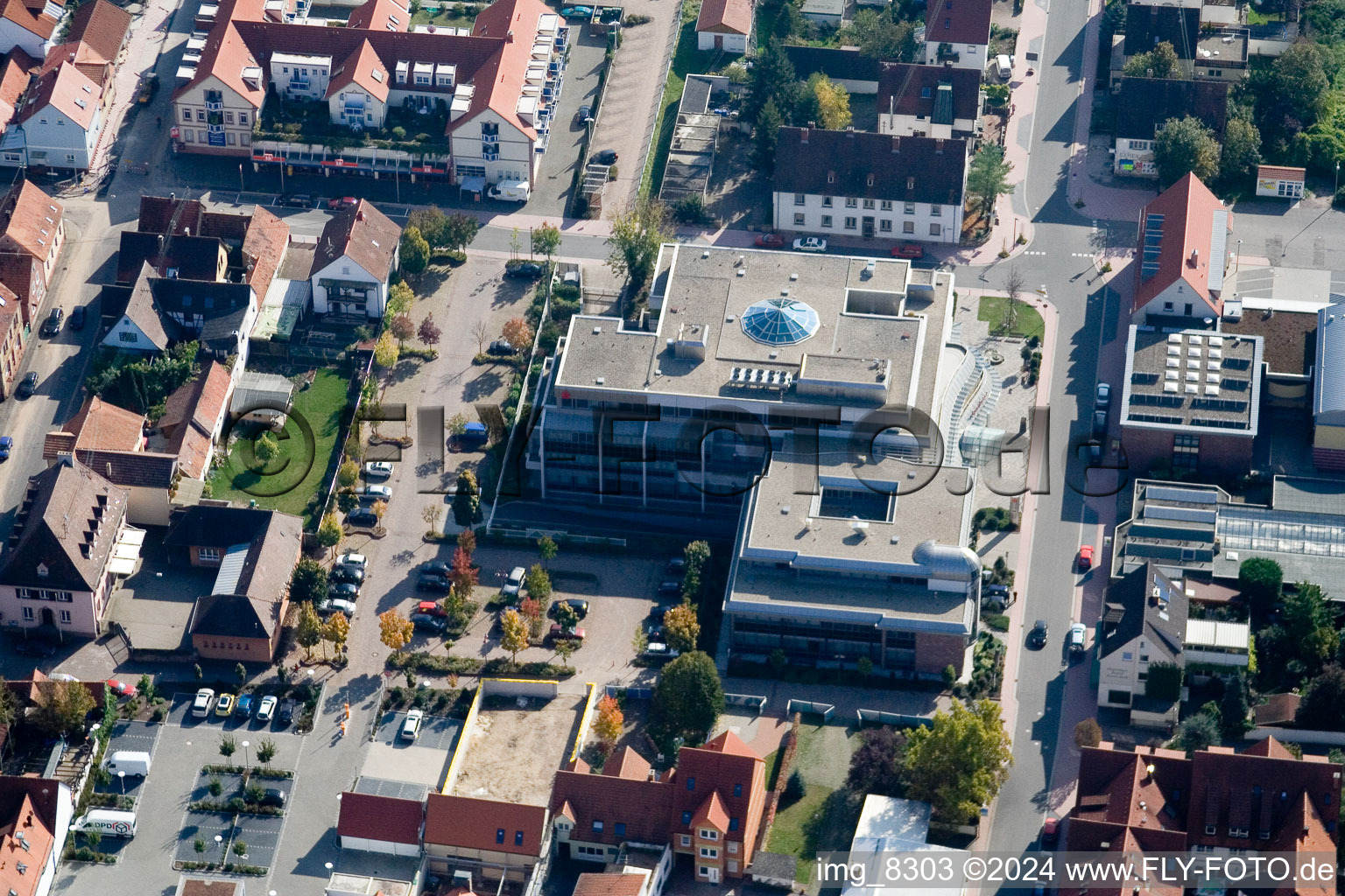 Savings Bank in Kandel in the state Rhineland-Palatinate, Germany from above