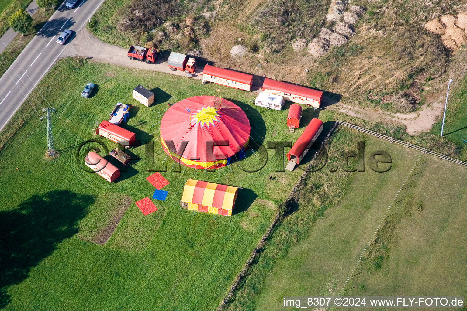 Circus tent domes of a circus in the district Minderslachen in Kandel in the state Rhineland-Palatinate, Germany