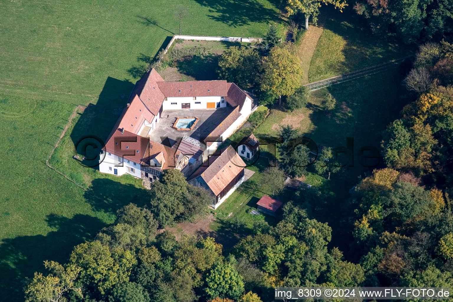 Aerial photograpy of Herrenmühle in the district Minderslachen in Kandel in the state Rhineland-Palatinate, Germany