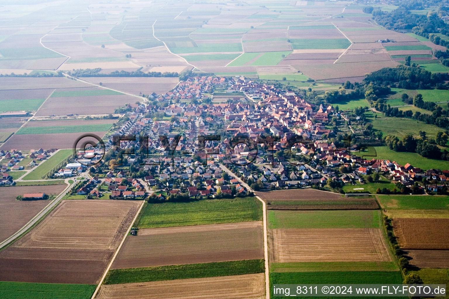 Aerial photograpy of From the east in Steinweiler in the state Rhineland-Palatinate, Germany