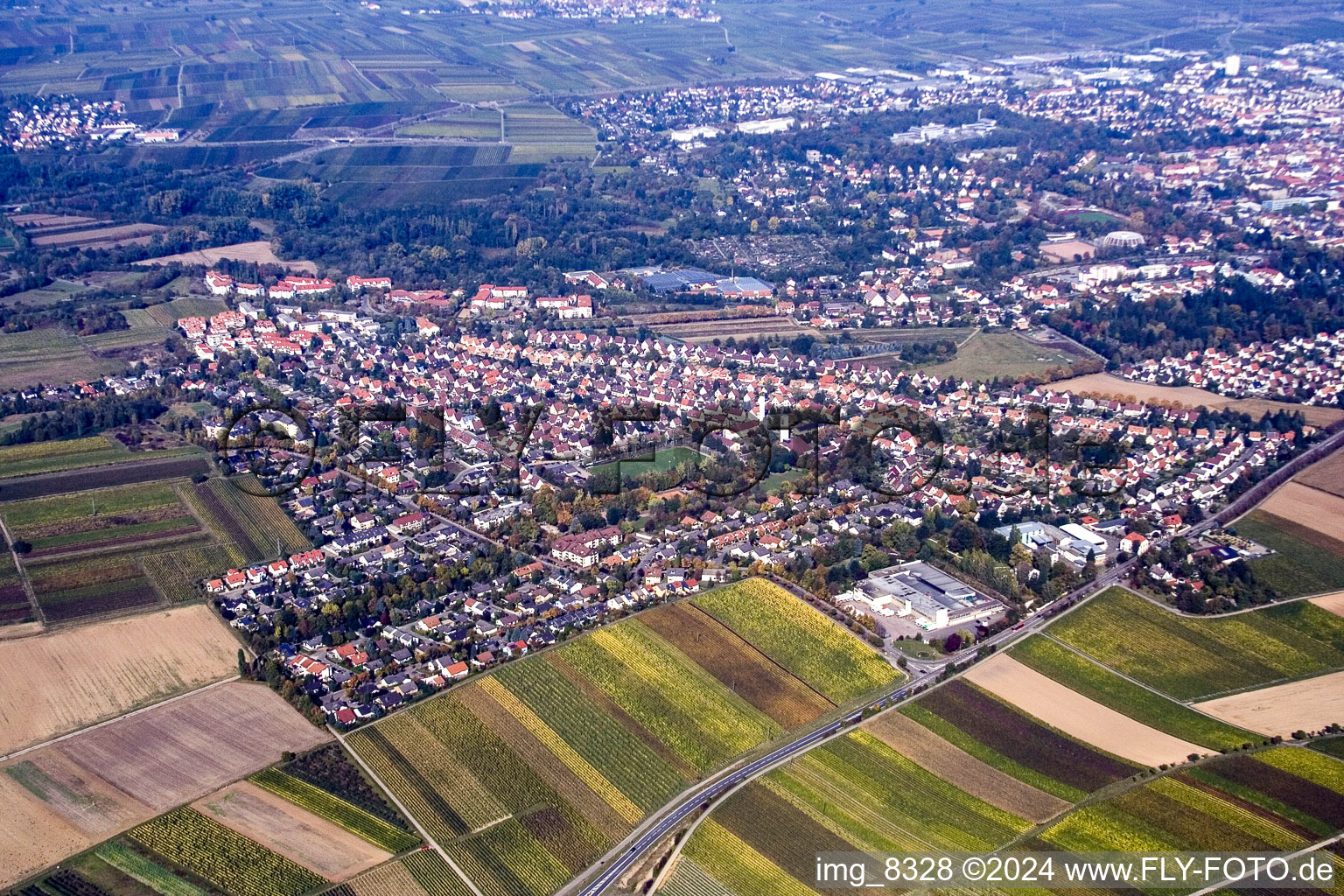 Landau West in Landau in der Pfalz in the state Rhineland-Palatinate, Germany from the plane