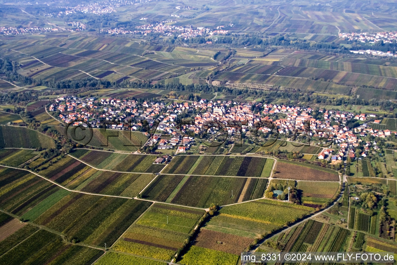 Town View of the streets and houses of the residential areas in the district Arzheim in Landau in der Pfalz in the state Rhineland-Palatinate from above