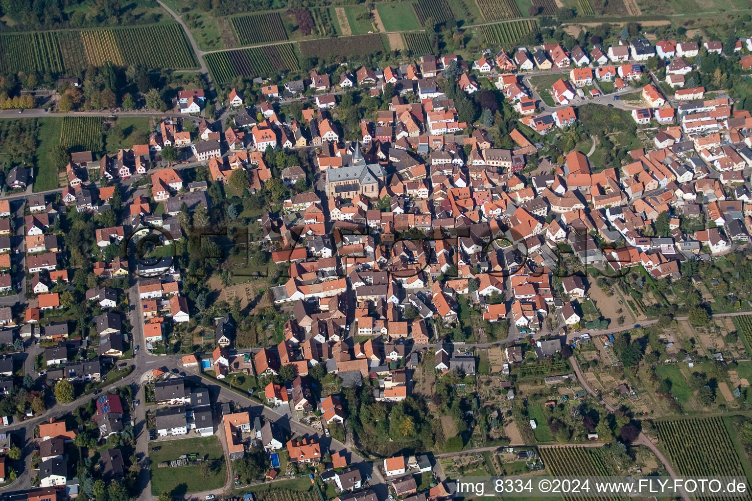 Town View of the streets and houses of the residential areas in the district Arzheim in Landau in der Pfalz in the state Rhineland-Palatinate out of the air