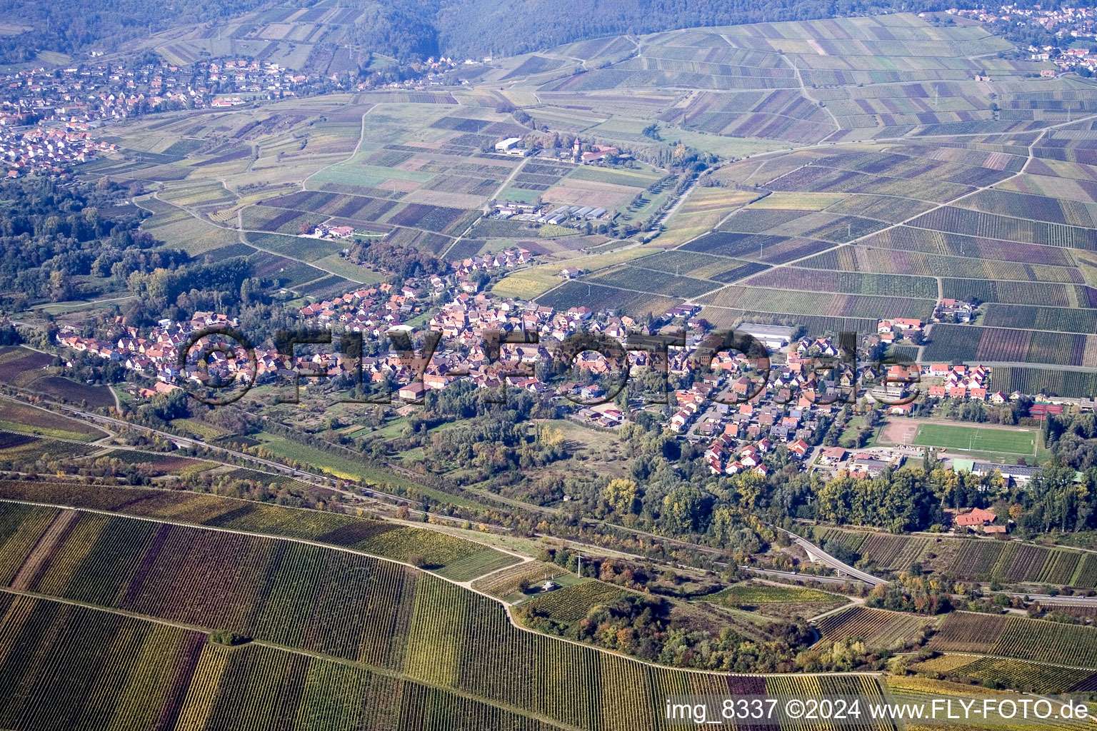 Siebeldingen in the state Rhineland-Palatinate, Germany from above