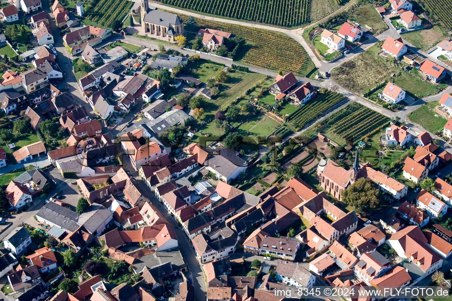 Oblique view of Birkweiler in the state Rhineland-Palatinate, Germany