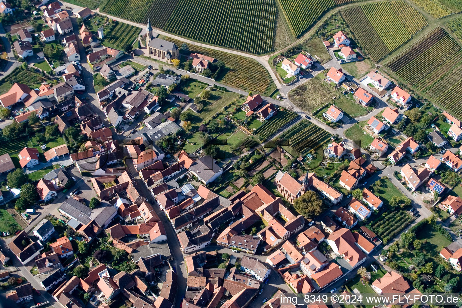 Birkweiler in the state Rhineland-Palatinate, Germany from above