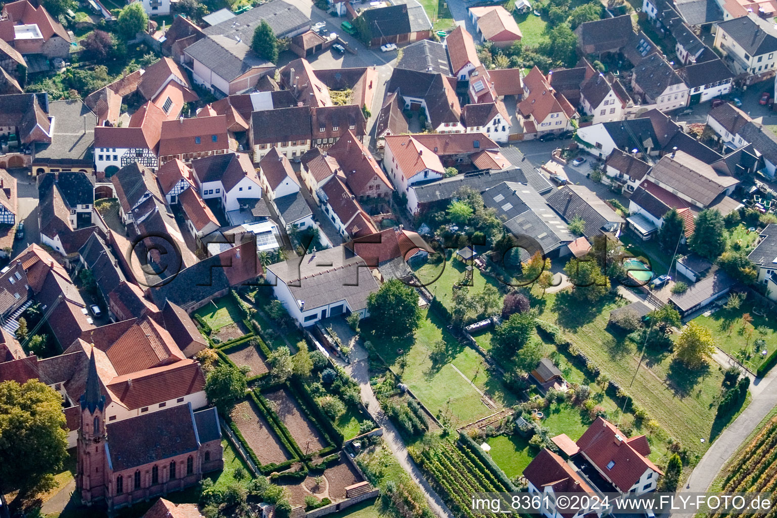 Bird's eye view of Birkweiler in the state Rhineland-Palatinate, Germany