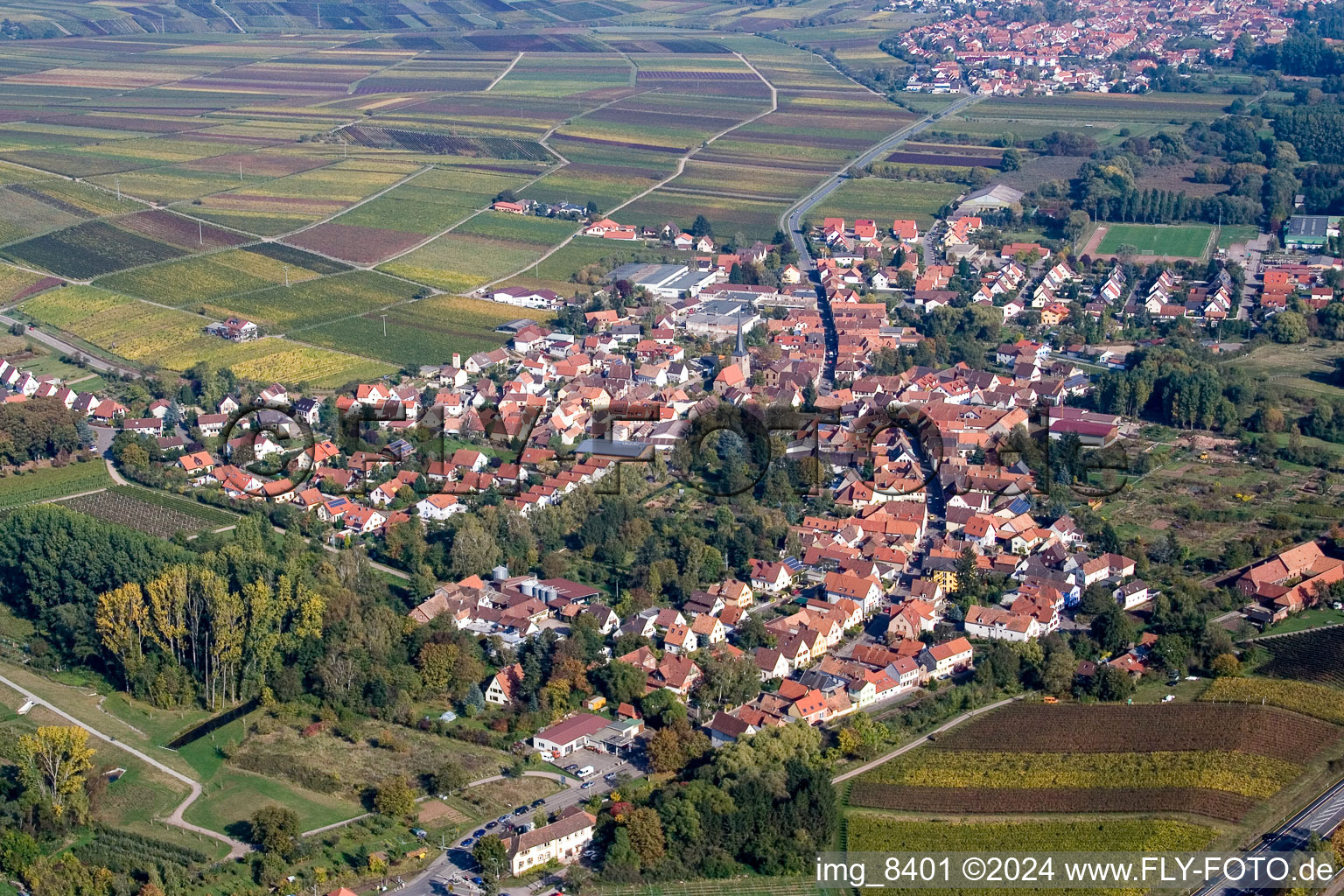 Siebeldingen in the state Rhineland-Palatinate, Germany from the plane