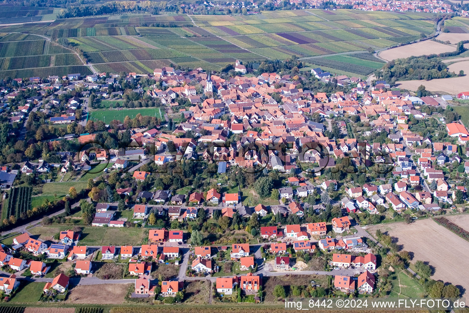Aerial view of Village view in the district Moerzheim in Landau in der Pfalz in the state Rhineland-Palatinate, Germany