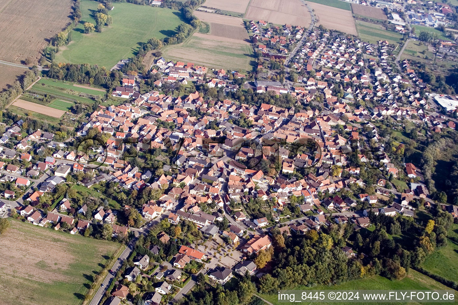 Drone recording of District Billigheim in Billigheim-Ingenheim in the state Rhineland-Palatinate, Germany