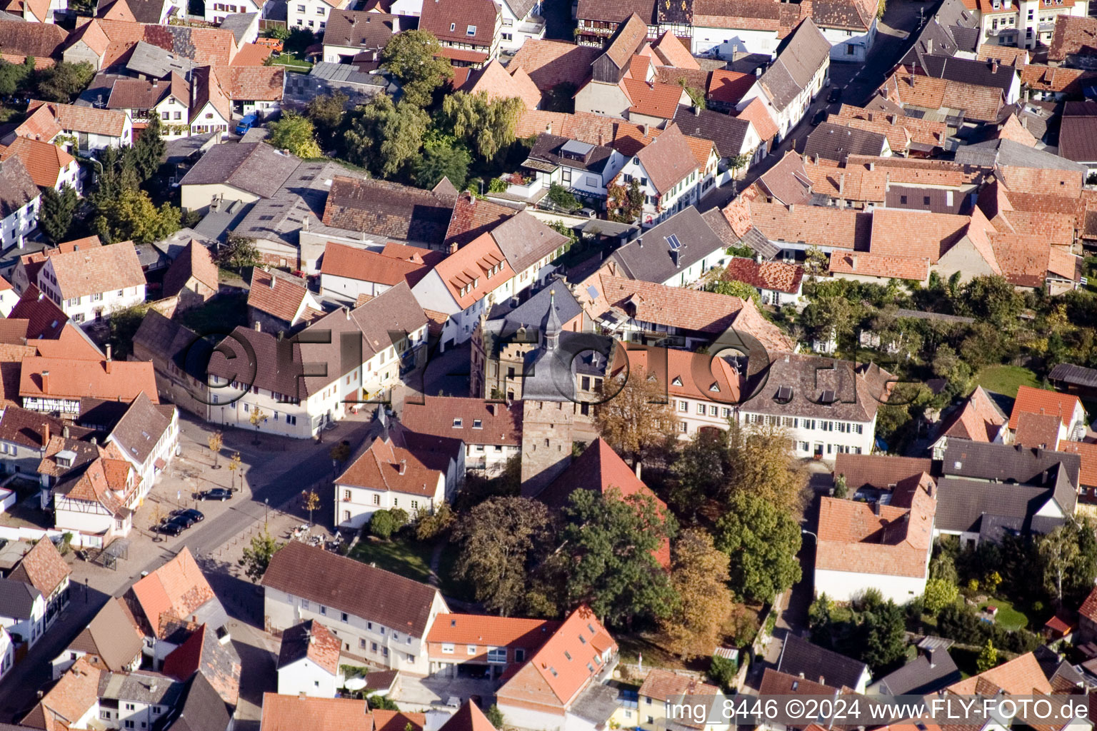 Drone image of District Billigheim in Billigheim-Ingenheim in the state Rhineland-Palatinate, Germany