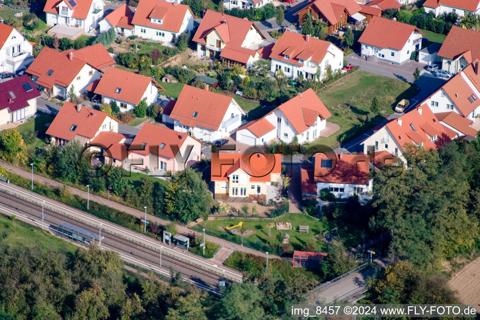 Aerial view of On the track in Steinweiler in the state Rhineland-Palatinate, Germany