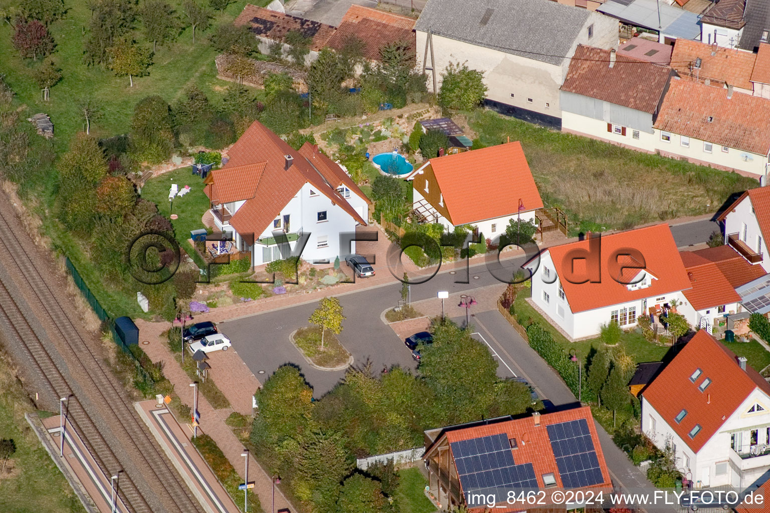 On the track in Steinweiler in the state Rhineland-Palatinate, Germany seen from above