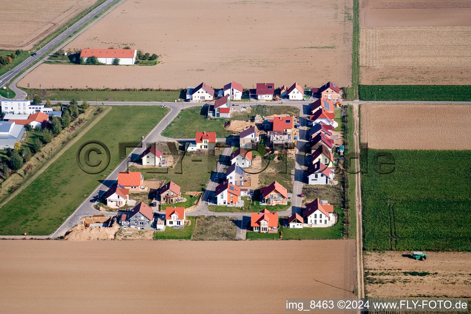 On the track in Steinweiler in the state Rhineland-Palatinate, Germany from the plane