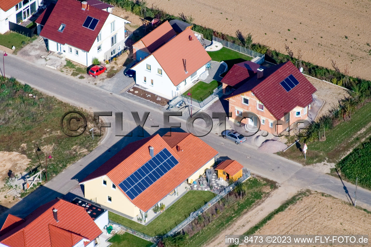 New development area in the Brotäckers in Steinweiler in the state Rhineland-Palatinate, Germany from above
