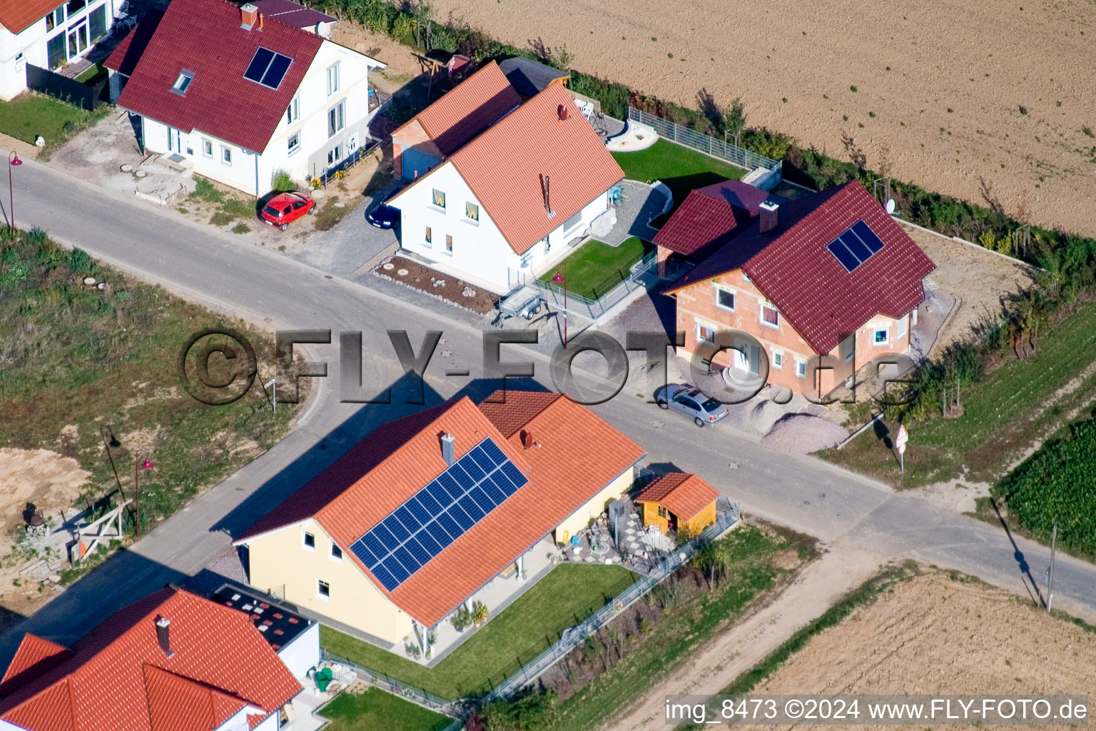 New development area in the Brotäckern in Steinweiler in the state Rhineland-Palatinate, Germany from above