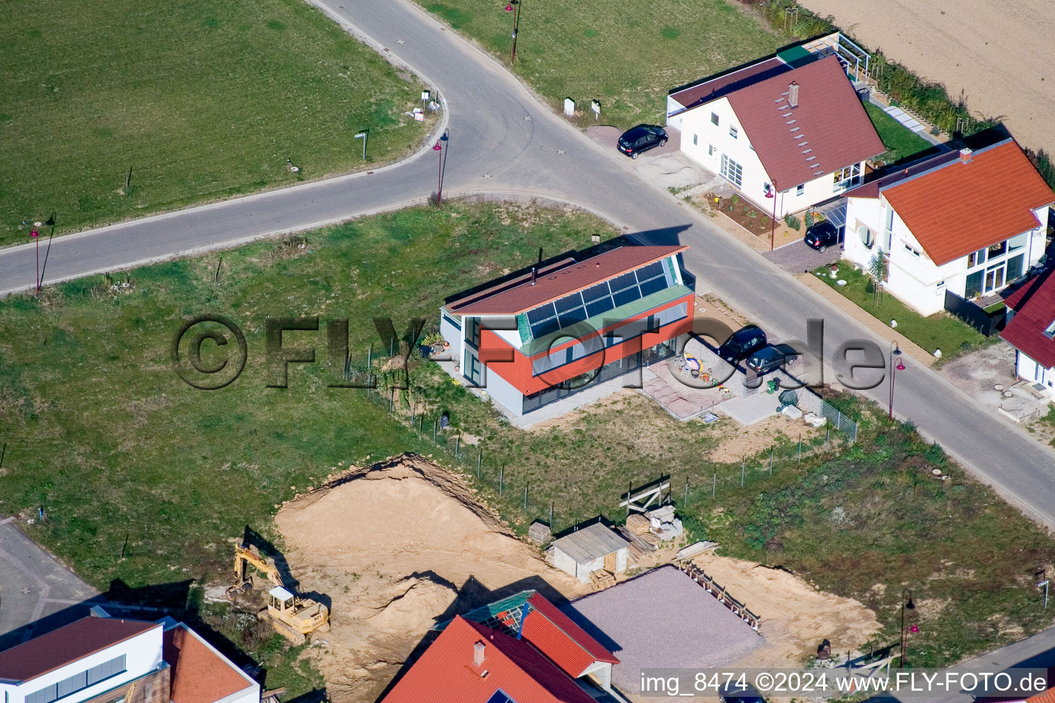 New development area in the Brotäckern in Steinweiler in the state Rhineland-Palatinate, Germany out of the air