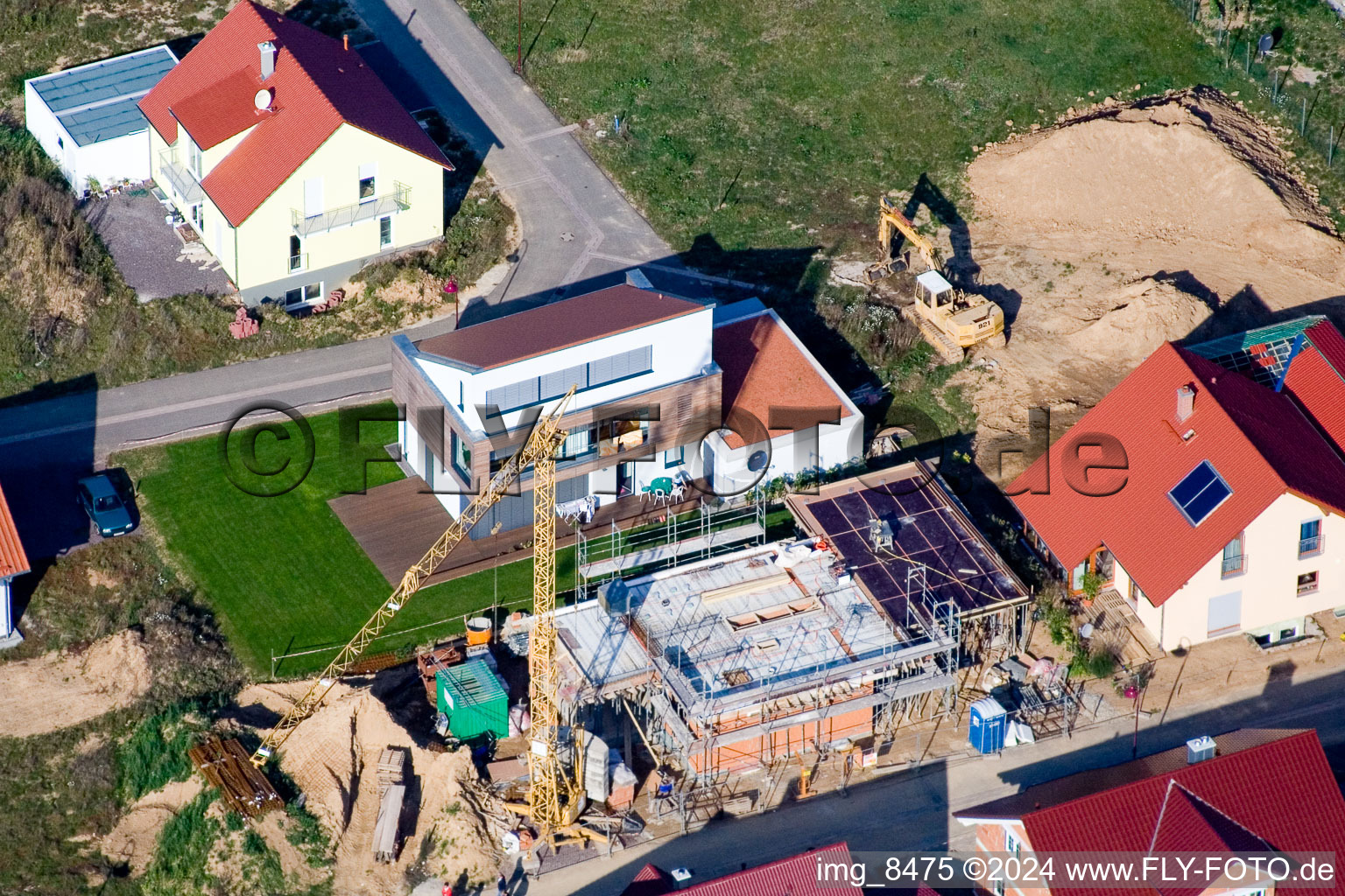 New development area in the Brotäckern in Steinweiler in the state Rhineland-Palatinate, Germany seen from above