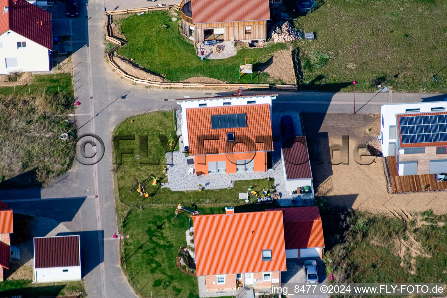 Bird's eye view of New development area in the Brotäckers in Steinweiler in the state Rhineland-Palatinate, Germany