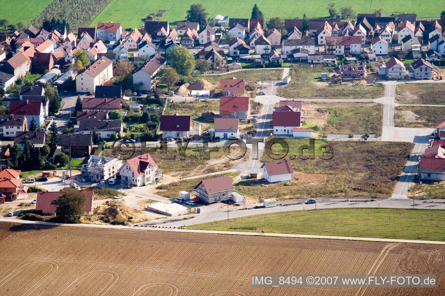 New development area on the Höhenweg in Kandel in the state Rhineland-Palatinate, Germany from the drone perspective