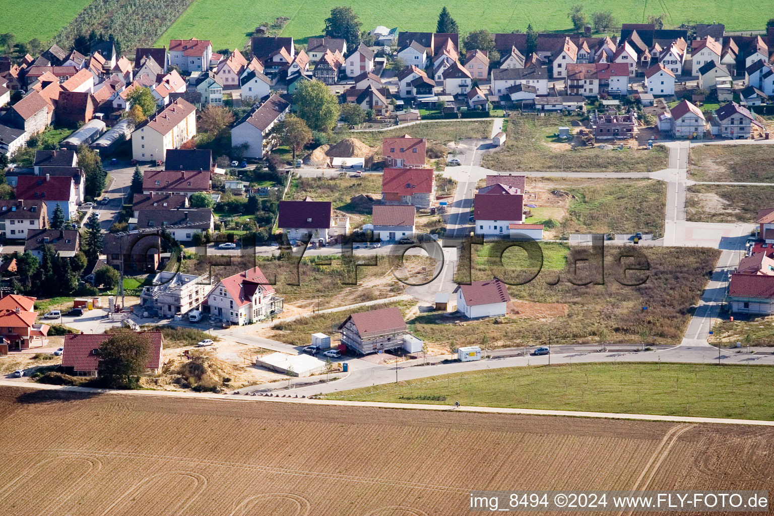 New development area on the Höhenweg in Kandel in the state Rhineland-Palatinate, Germany from the drone perspective