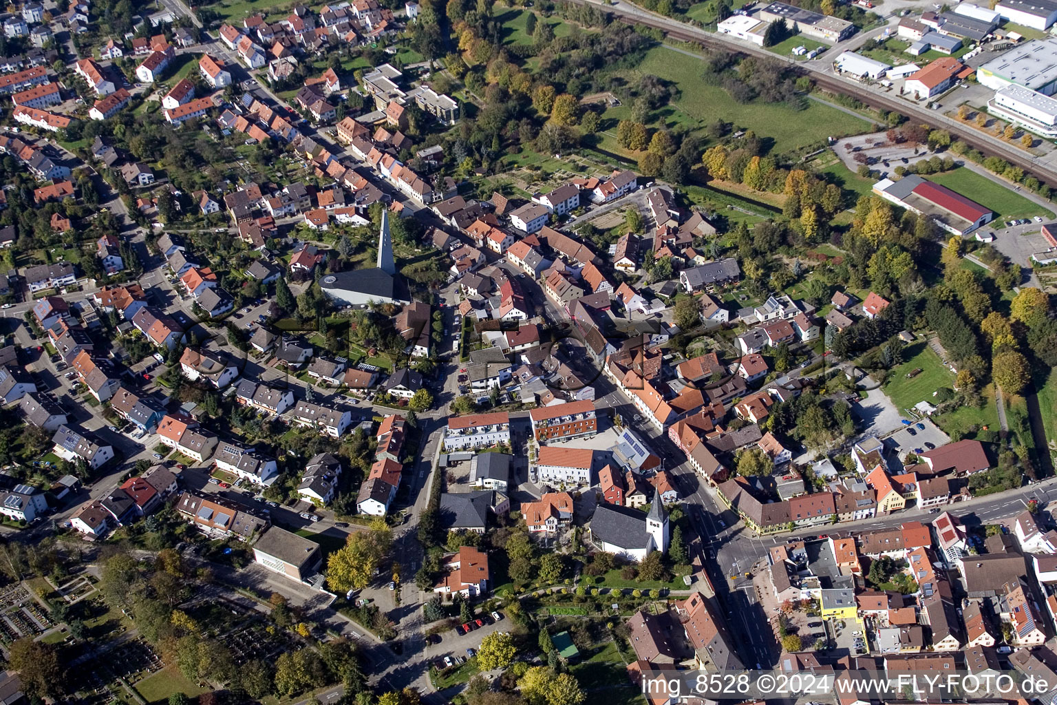 School building of the Ludwig-Marum-Gymnasium Pfinztal in the district Berghausen in Pfinztal in the state Baden-Wurttemberg out of the air