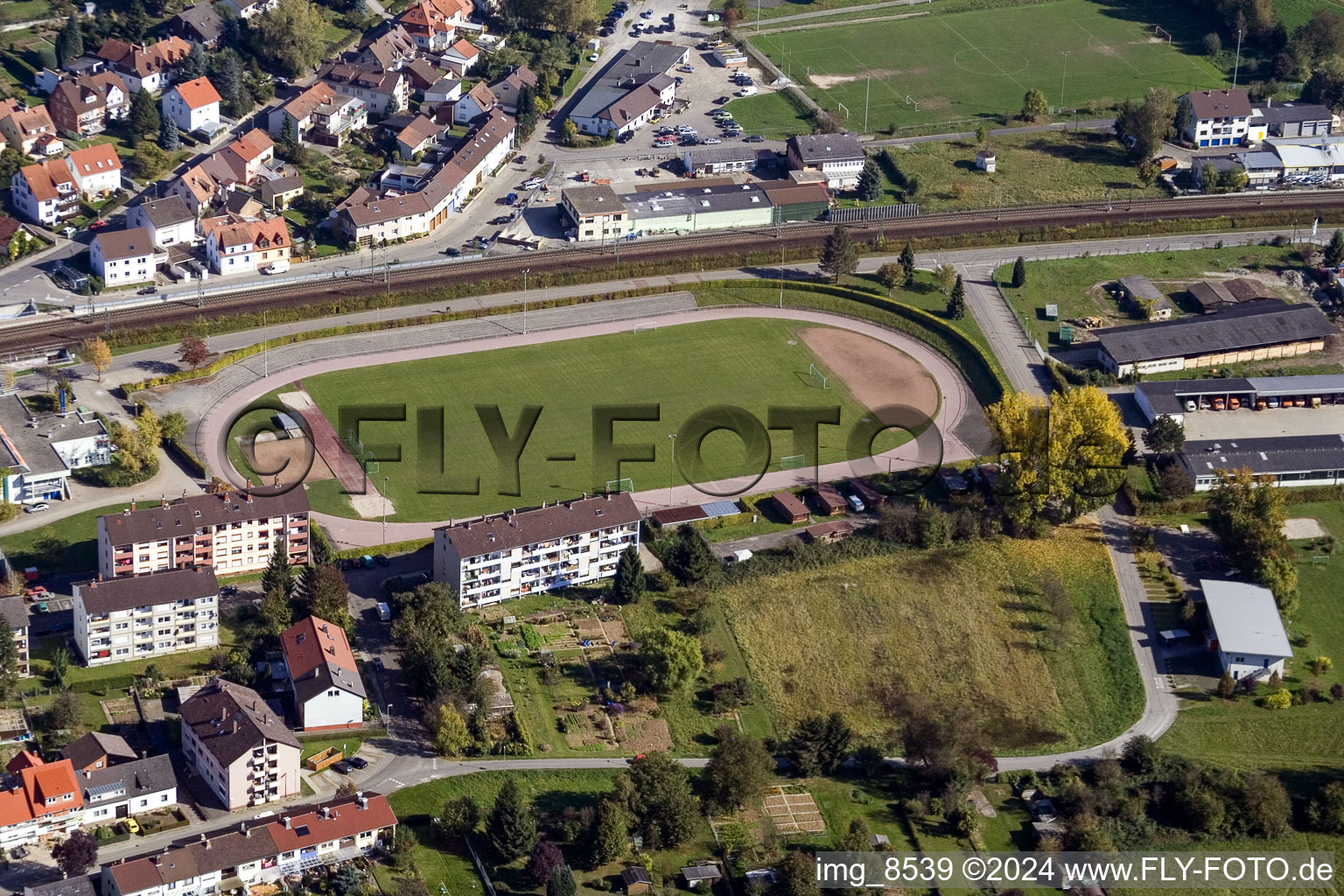 Drone image of School building of the Ludwig-Marum-Gymnasium Pfinztal in the district Berghausen in Pfinztal in the state Baden-Wurttemberg