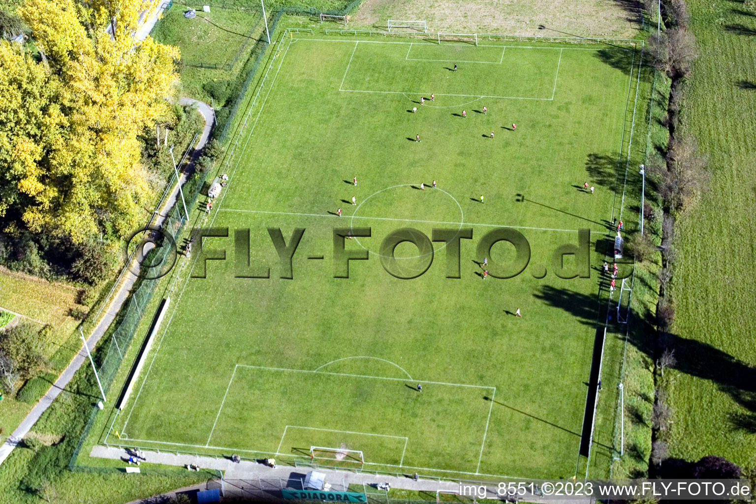 Aerial view of FC Victoria Berghausen in the district Berghausen in Pfinztal in the state Baden-Wuerttemberg, Germany