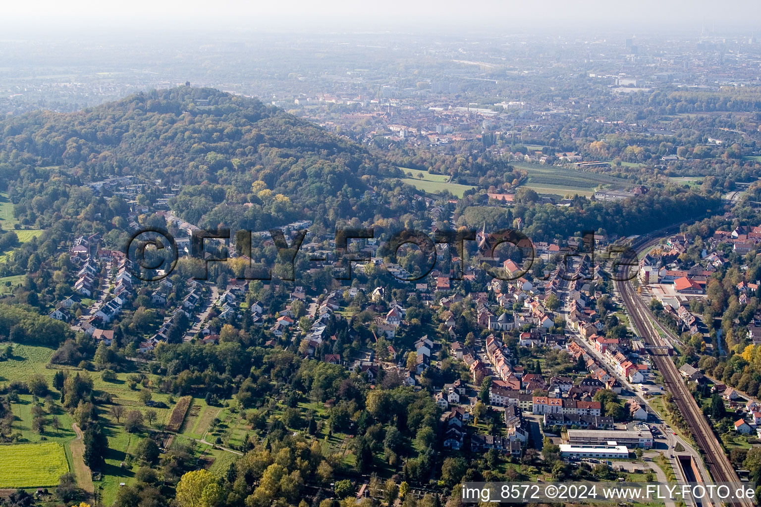 Turmberg from the east in the district Grötzingen in Karlsruhe in the state Baden-Wuerttemberg, Germany