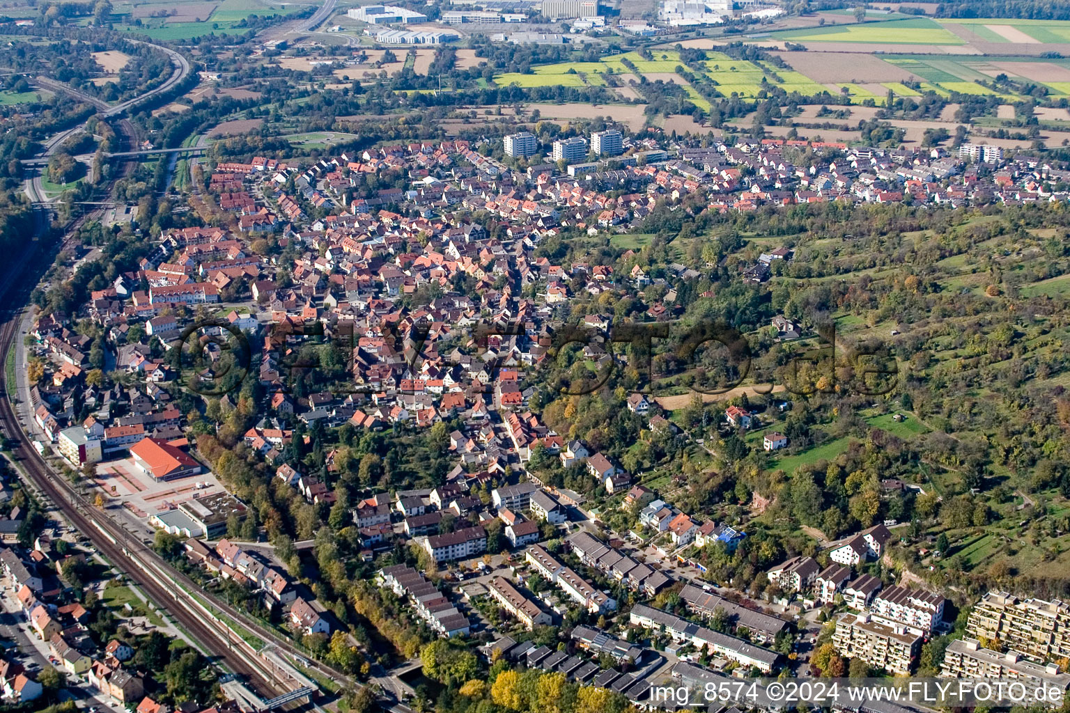 Town View of the streets and houses of the residential areas in the district Groetzingen in Karlsruhe in the state Baden-Wurttemberg
