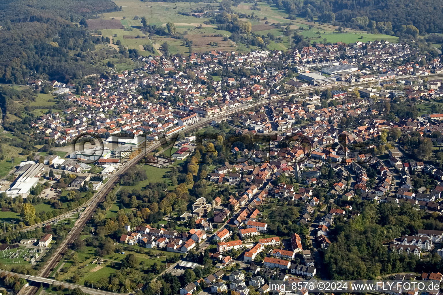 From the southwest in the district Berghausen in Pfinztal in the state Baden-Wuerttemberg, Germany