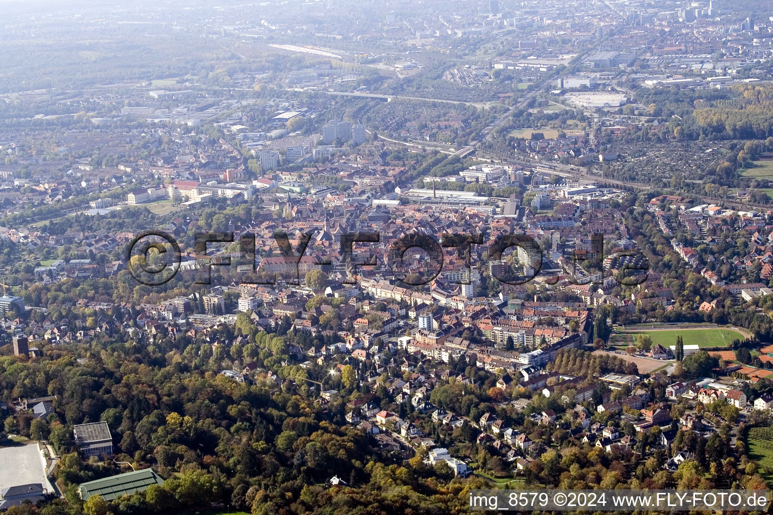 Durlach from the east in the district Grötzingen in Karlsruhe in the state Baden-Wuerttemberg, Germany