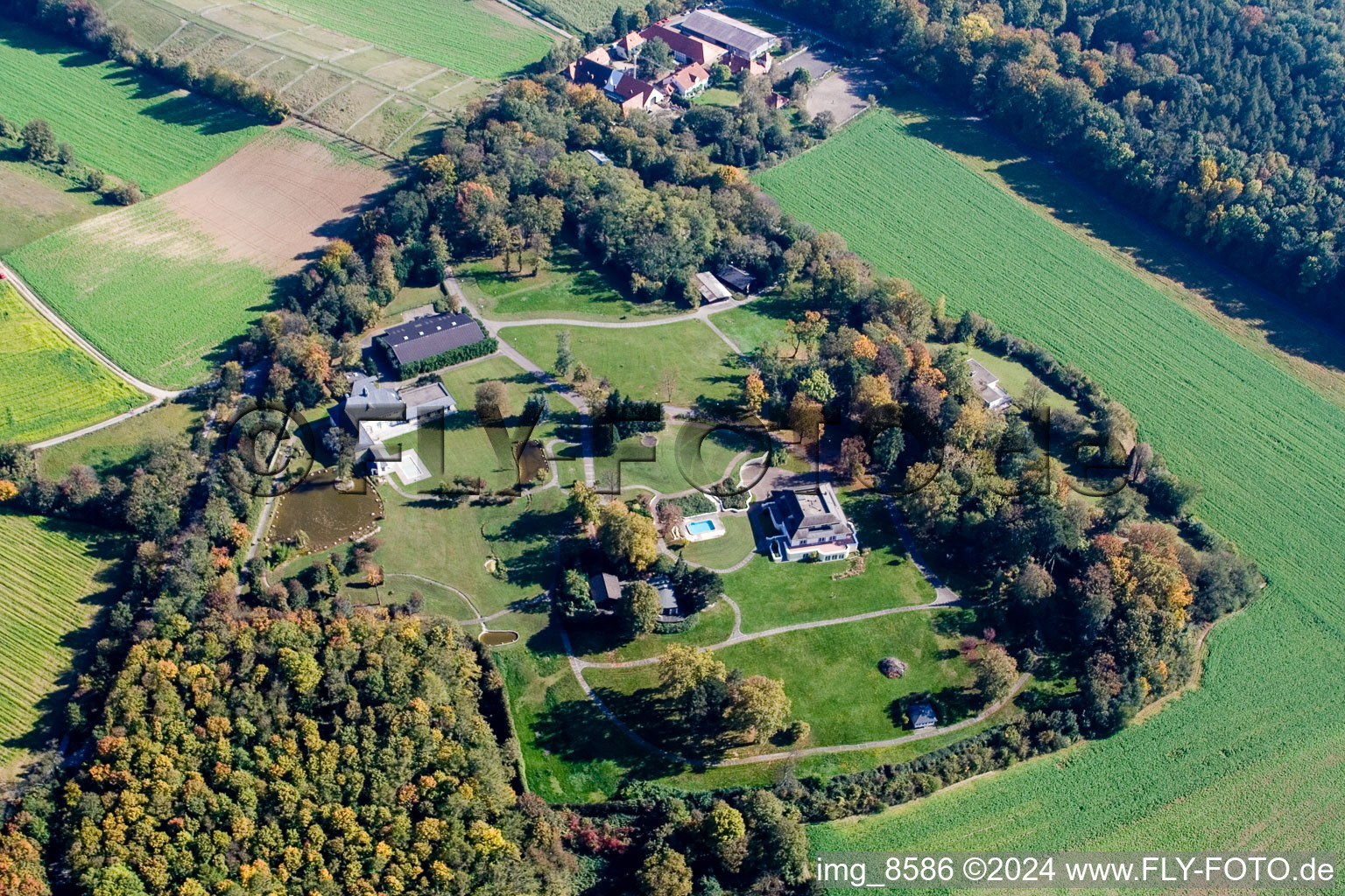 Oblique view of Schmieder estate at Rittnerthof in the district Grötzingen in Karlsruhe in the state Baden-Wuerttemberg, Germany