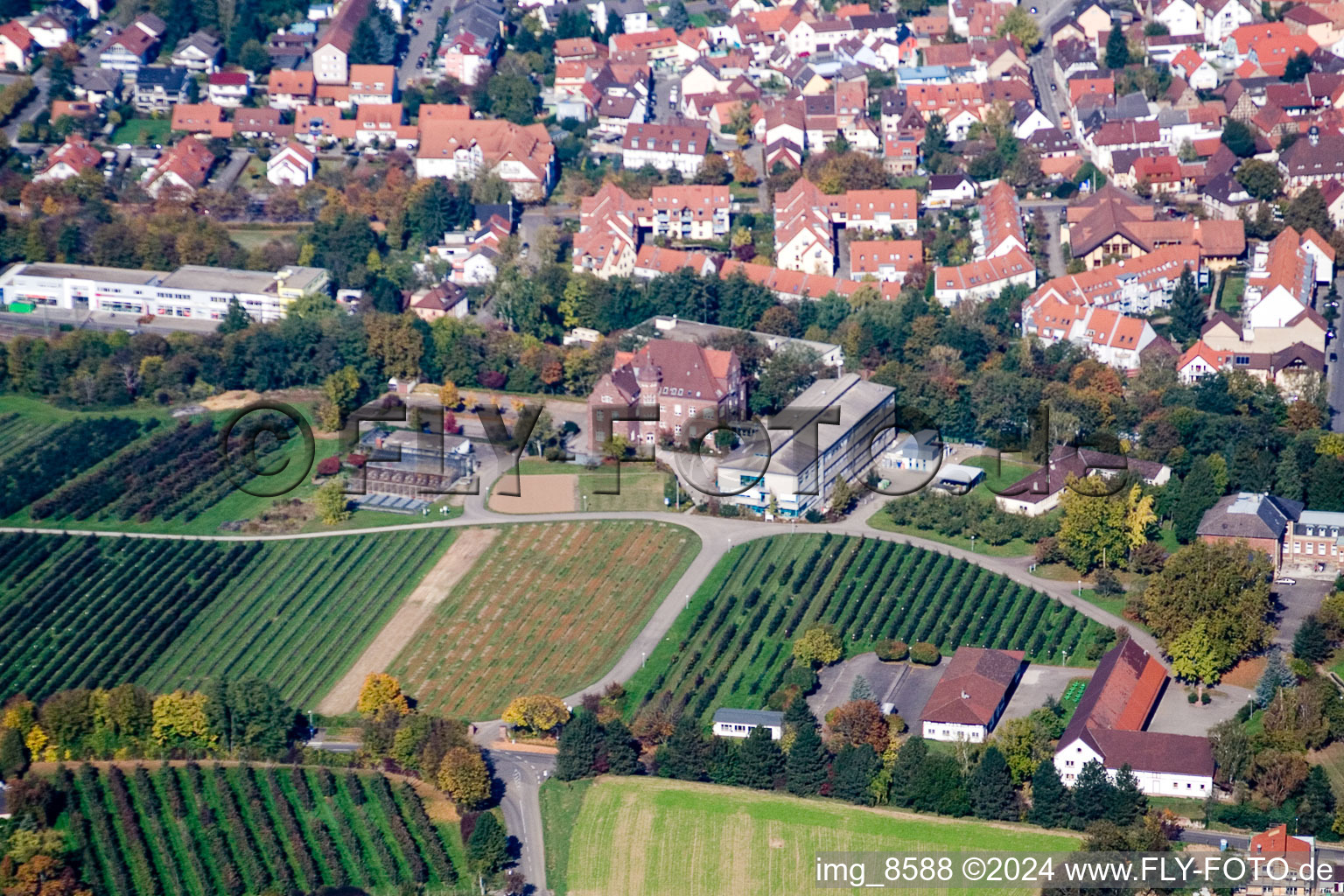 Aerial view of Augustenburg in the district Grötzingen in Karlsruhe in the state Baden-Wuerttemberg, Germany