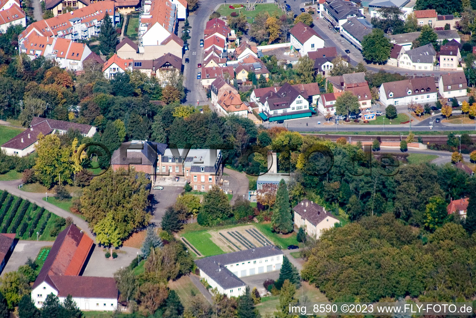 Aerial photograpy of Augustenburg in the district Grötzingen in Karlsruhe in the state Baden-Wuerttemberg, Germany