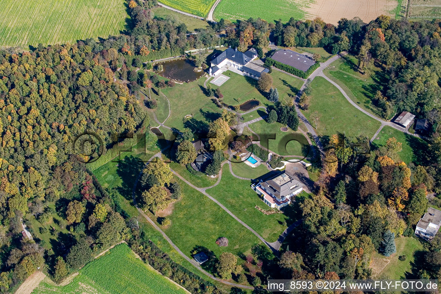 Blacksmith property at Rittnerthof in the district Grötzingen in Karlsruhe in the state Baden-Wuerttemberg, Germany out of the air