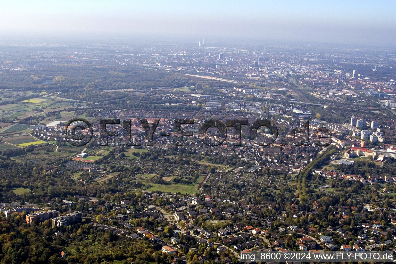 Durlauch Aue from the east in the district Durlach in Karlsruhe in the state Baden-Wuerttemberg, Germany