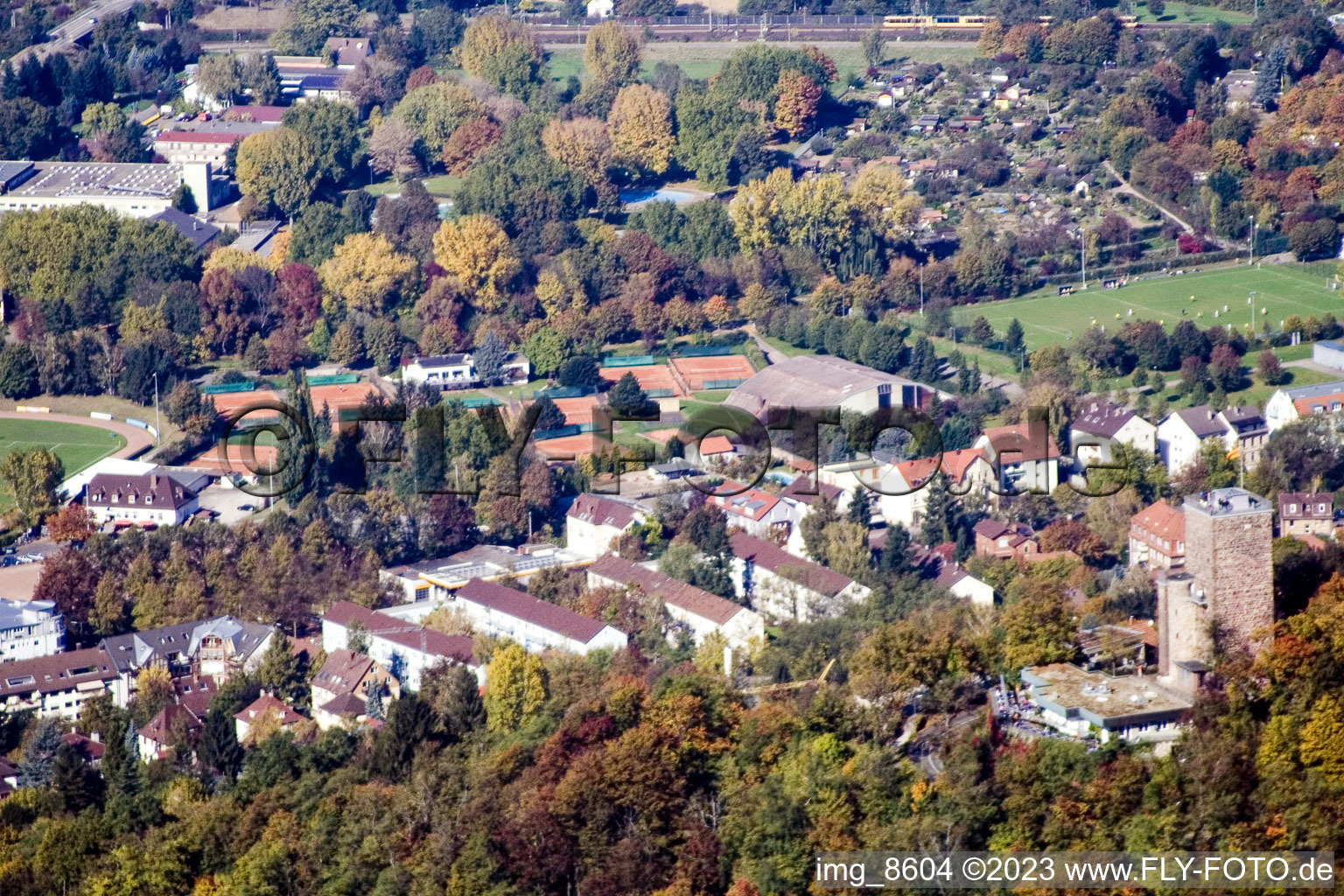 District Durlach in Karlsruhe in the state Baden-Wuerttemberg, Germany from the plane