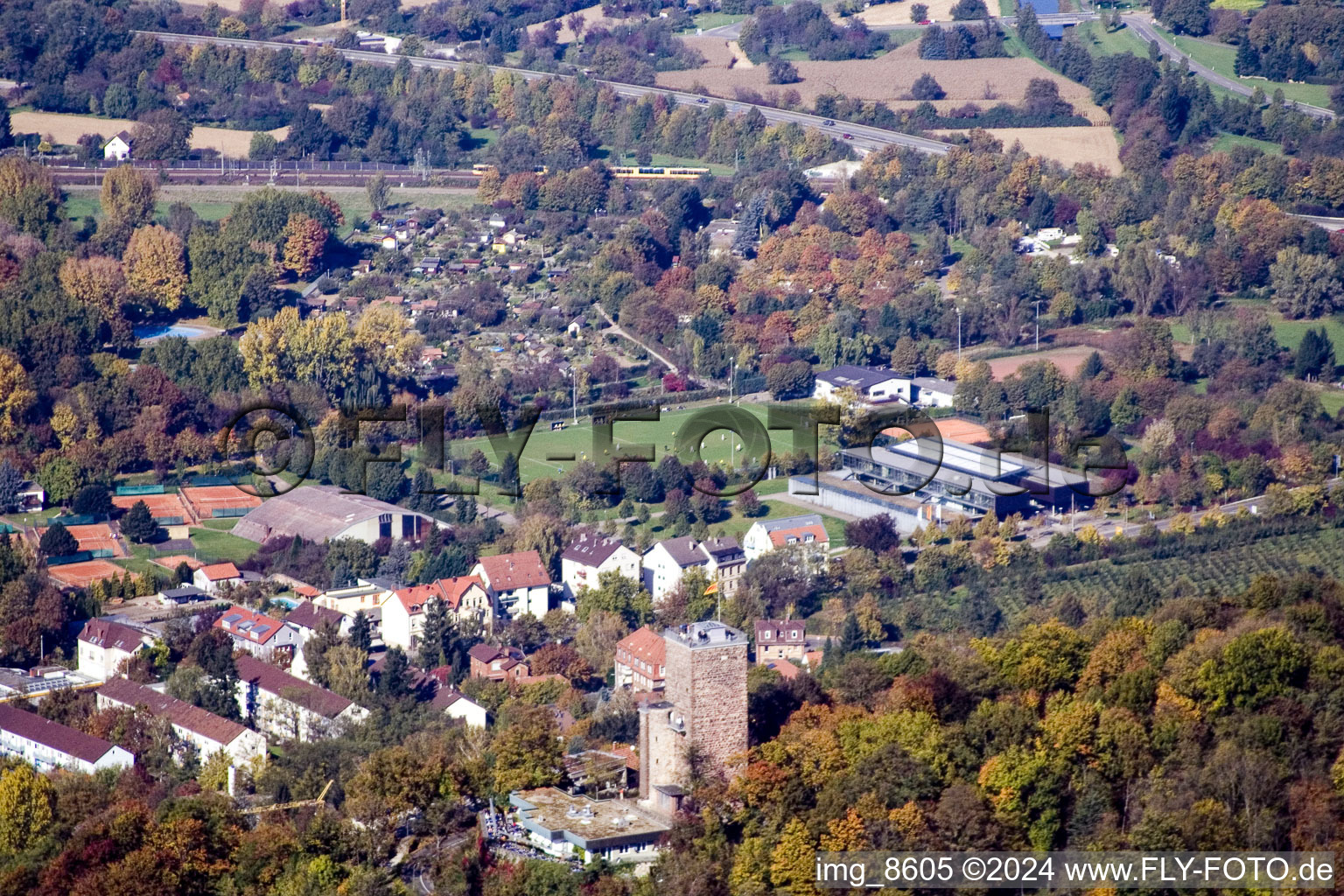 Bird's eye view of District Durlach in Karlsruhe in the state Baden-Wuerttemberg, Germany