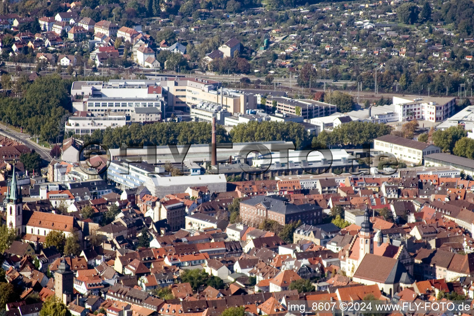 Drone recording of District Durlach in Karlsruhe in the state Baden-Wuerttemberg, Germany