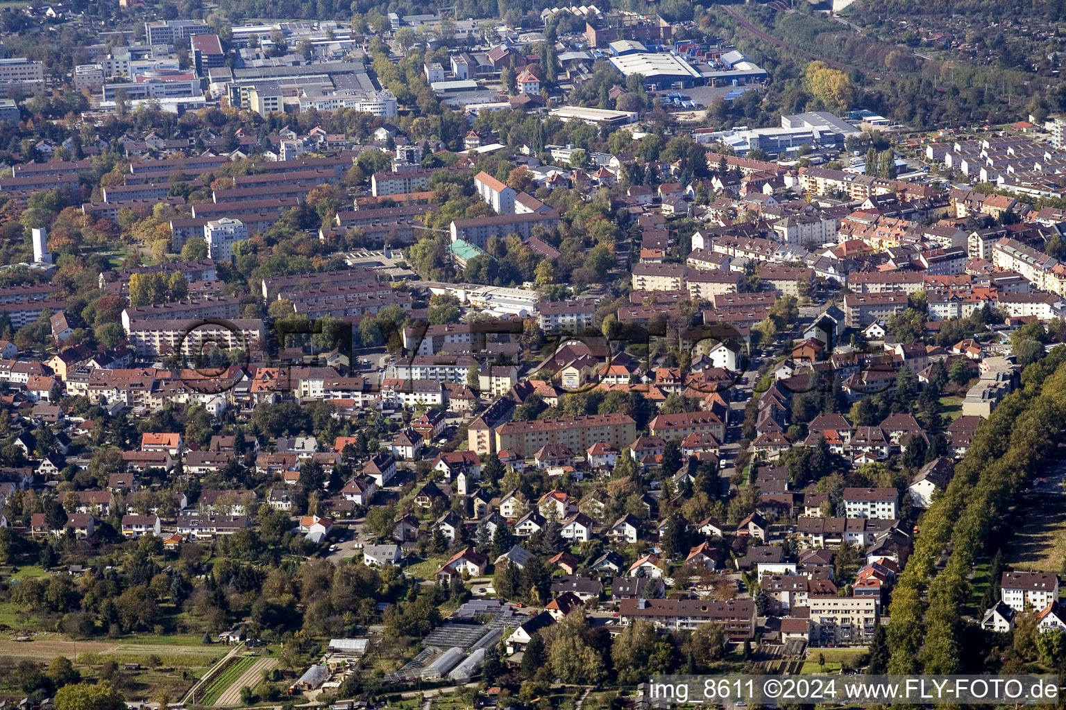 District Durlach in Karlsruhe in the state Baden-Wuerttemberg, Germany from a drone