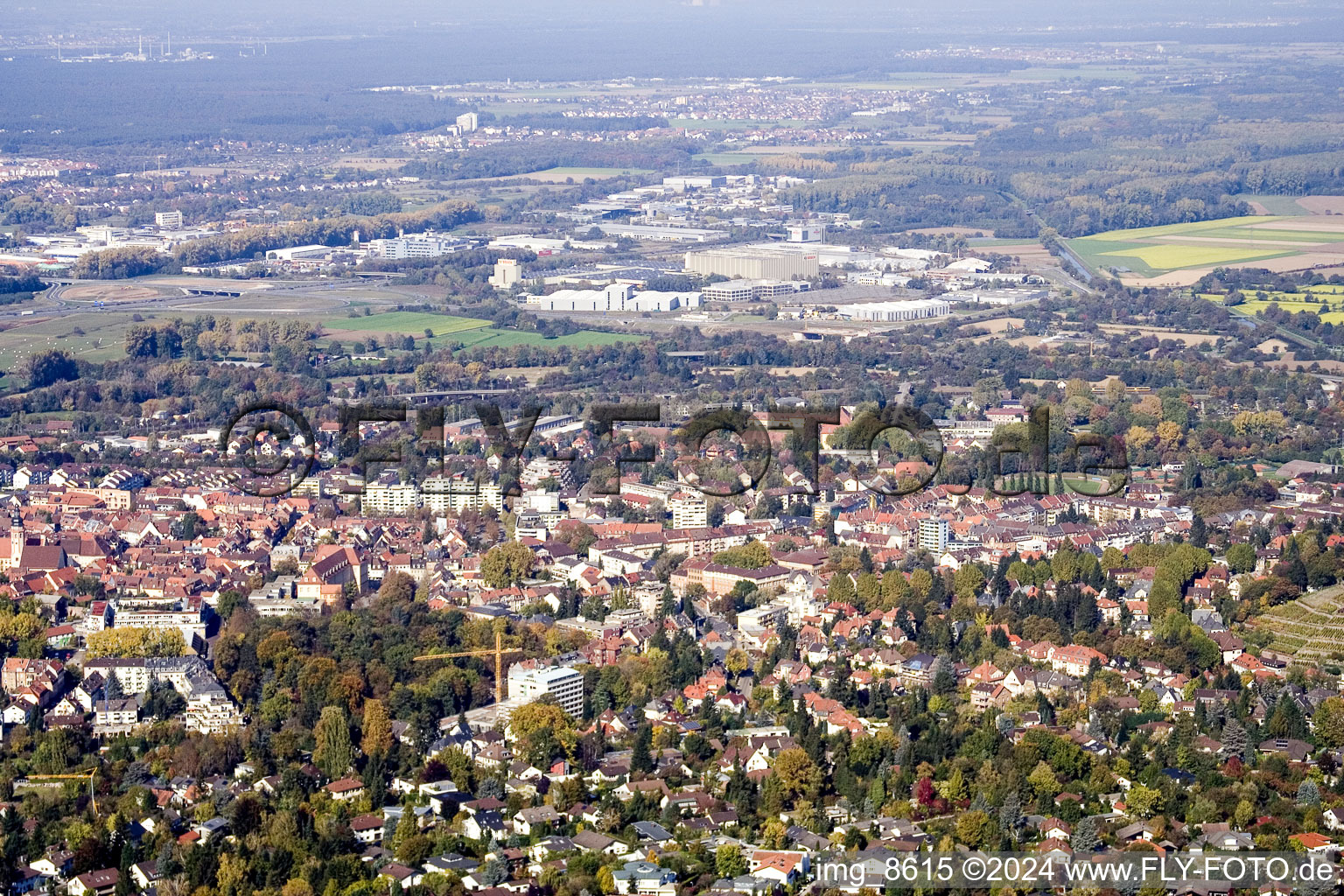 Aerial photograpy of From the south in the district Durlach in Karlsruhe in the state Baden-Wuerttemberg, Germany