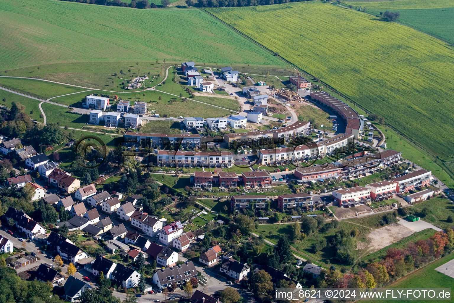 Ecological residential area a row house settlement Fuenzig Morgen in the district Hohenwettersbach in Karlsruhe in the state Baden-Wurttemberg